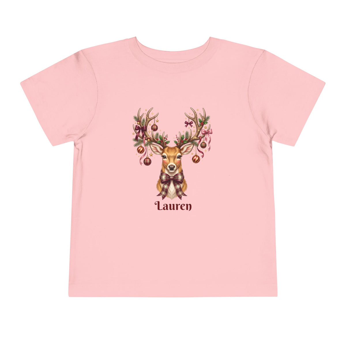 Coquette Reindeer Christmas Personalized Tee – Toddler