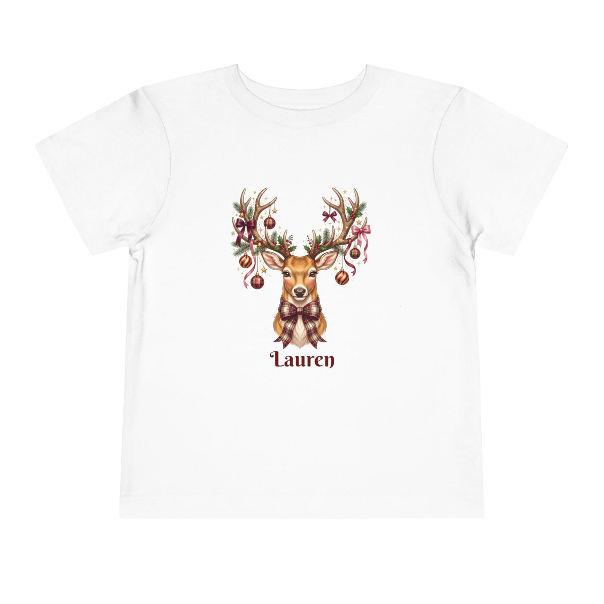 Coquette Reindeer Christmas Personalized Tee – Toddler