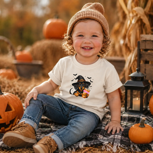 Dachshund Witch Halloween Tee – Toddler