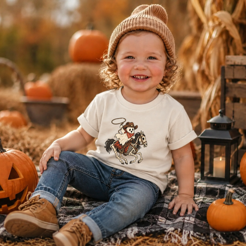 Cowboy Skeleton Horse Halloween Tee – Toddler