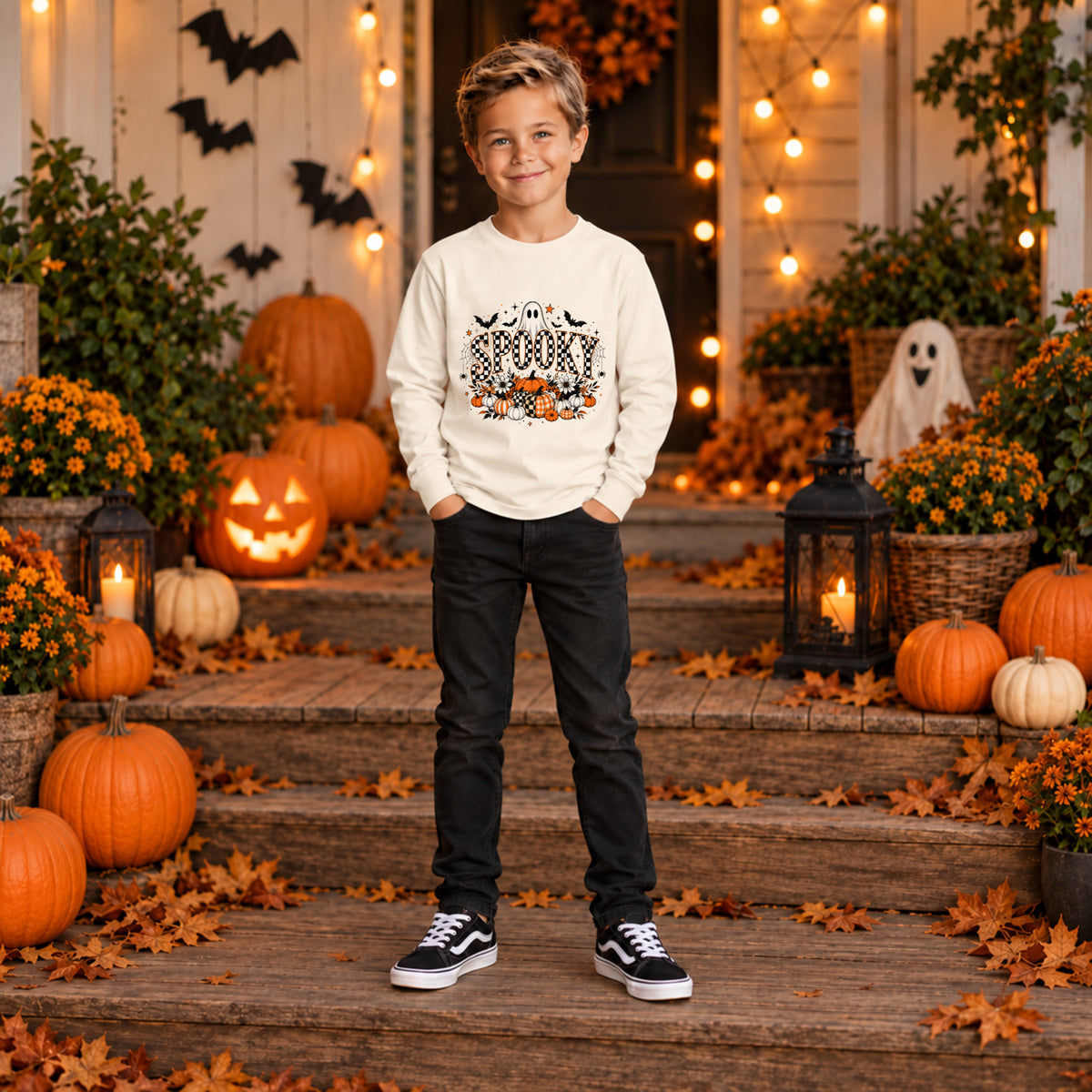 Spooky Ghost Halloween Long Sleeve – Youth