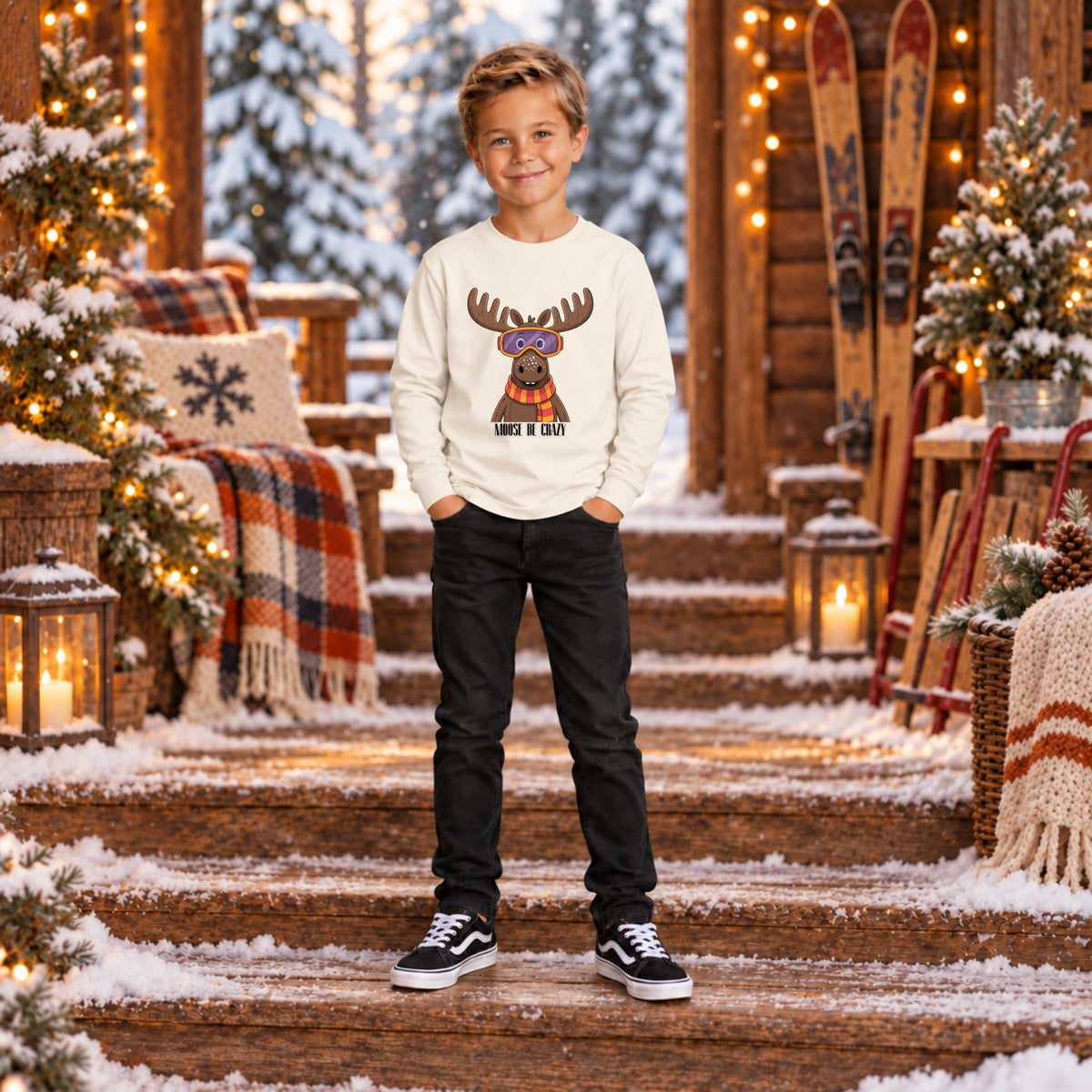Moose Be Crazy Funny Long Sleeve – Youth