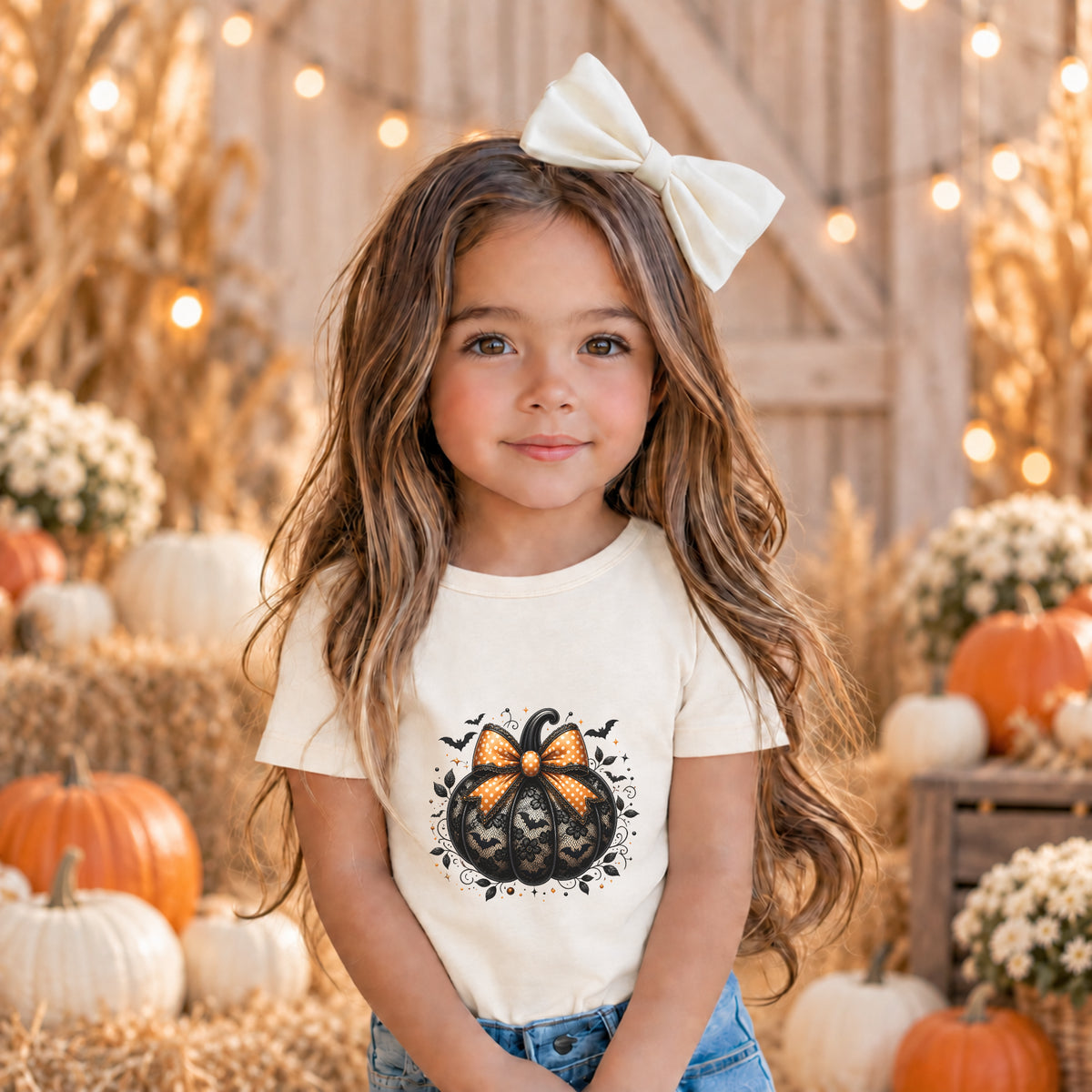 Lace Bow Pumpkin Halloween Tee – Toddler